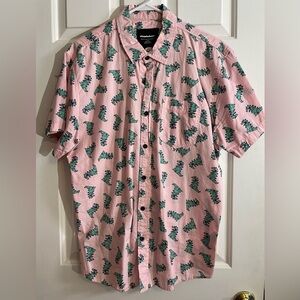 Men’s X Large (XL) Pink Nickelodeon Rugrats Reptar All Over Print Button Down